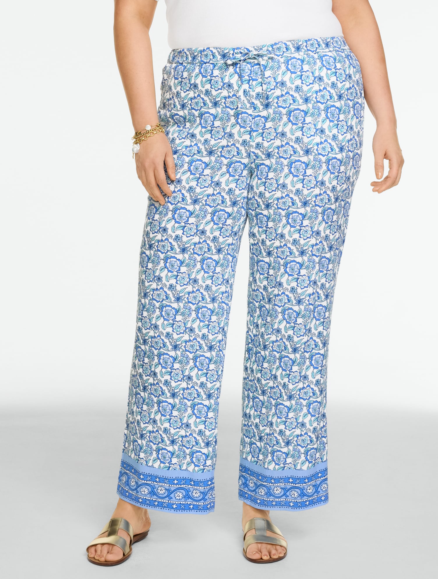 Straight Leg Pull-On Pants - Floral Vines