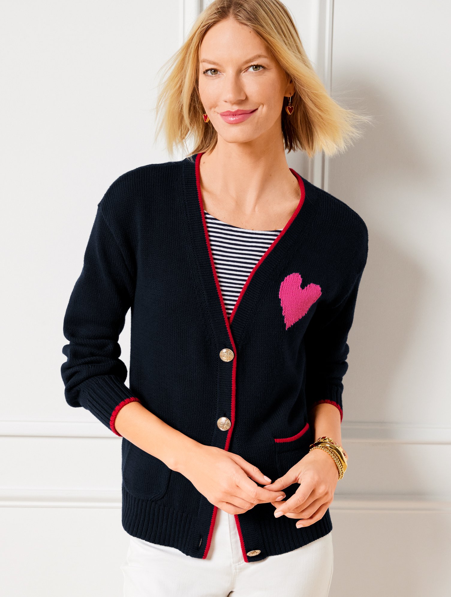 Talbots V-neck Cardigan Sweater - Tipped Heart - Indigo - 3x