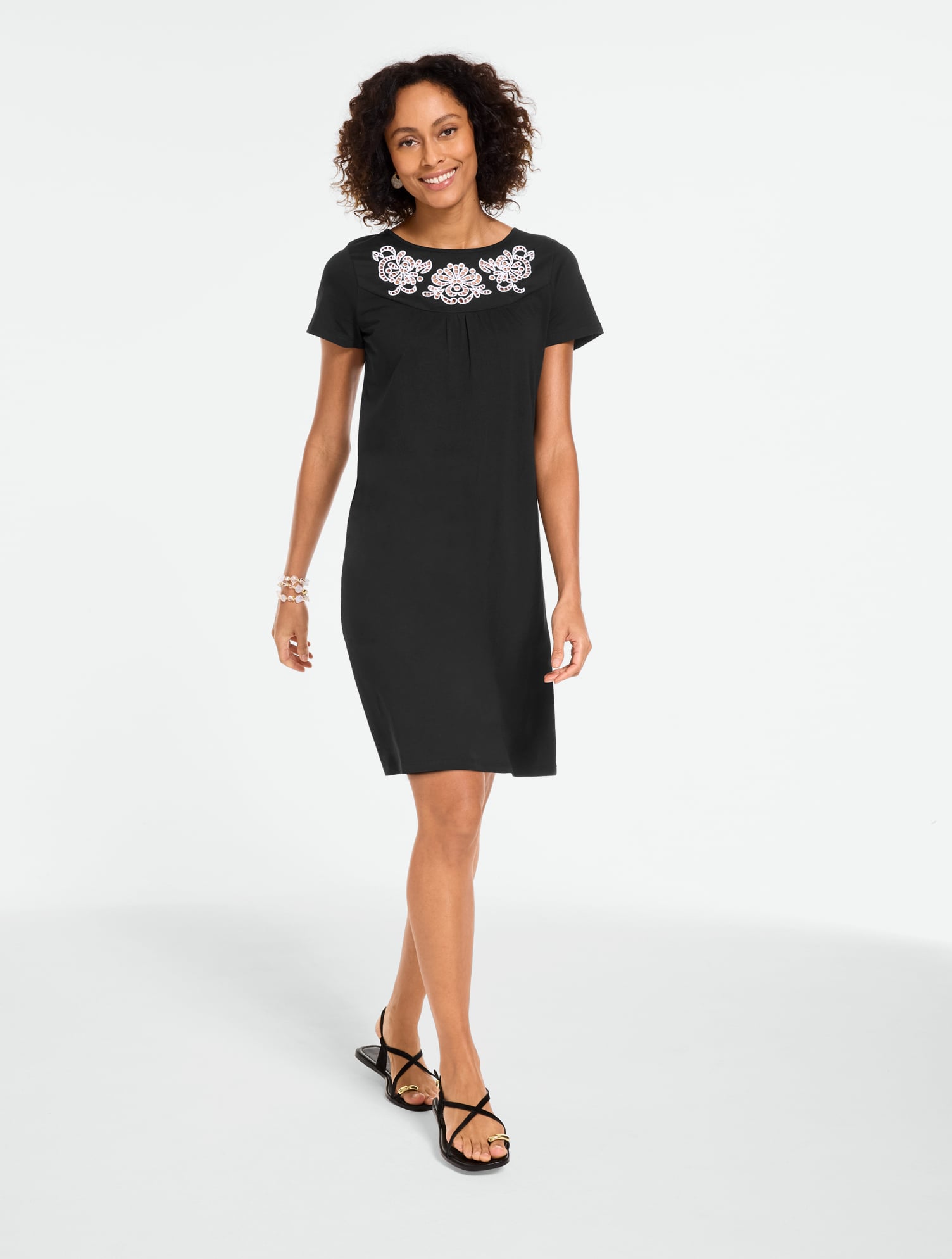 Lace Yoke Gauze Swing Dress | Talbots