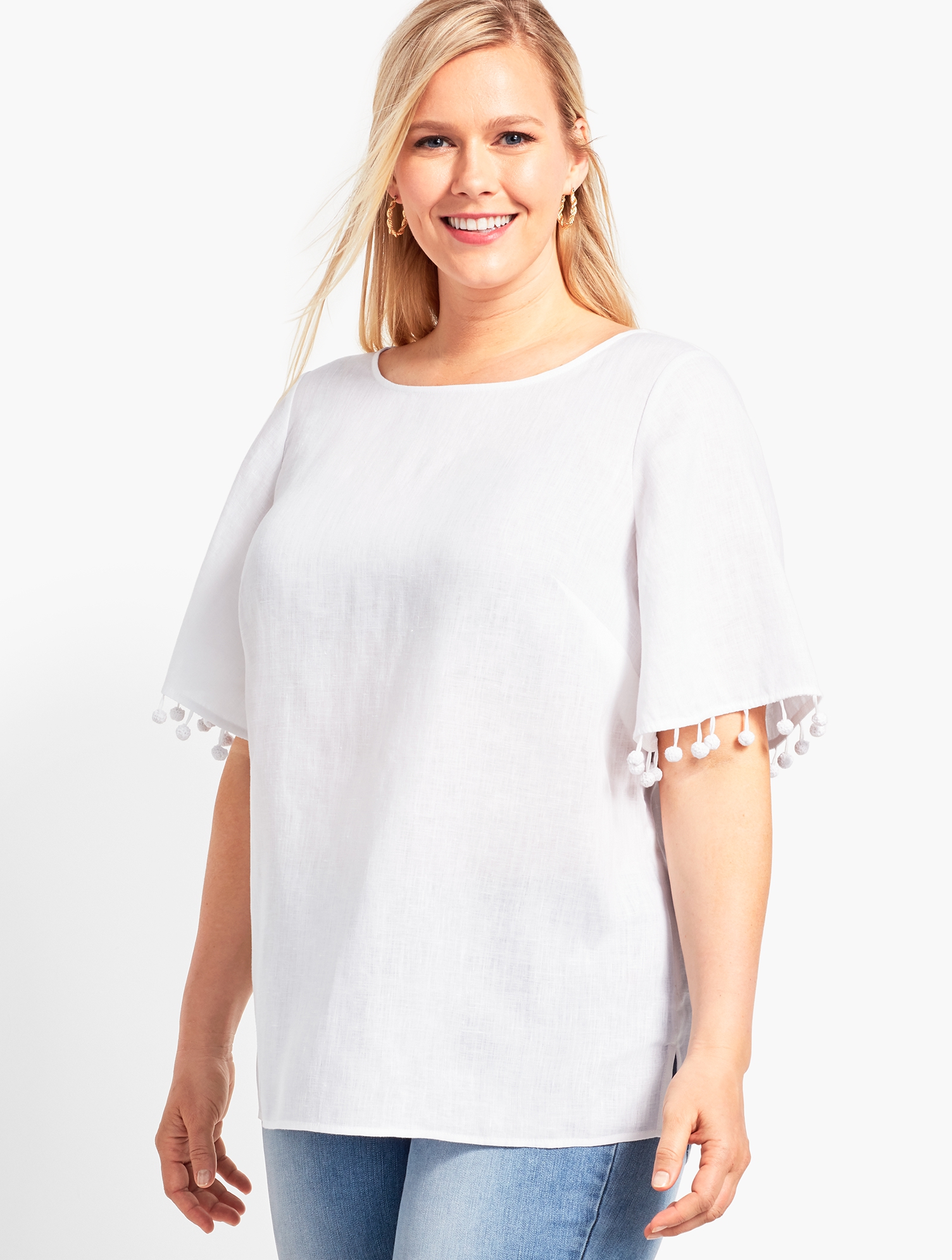 Linen Pom-Pom-Sleeve Top | Talbots