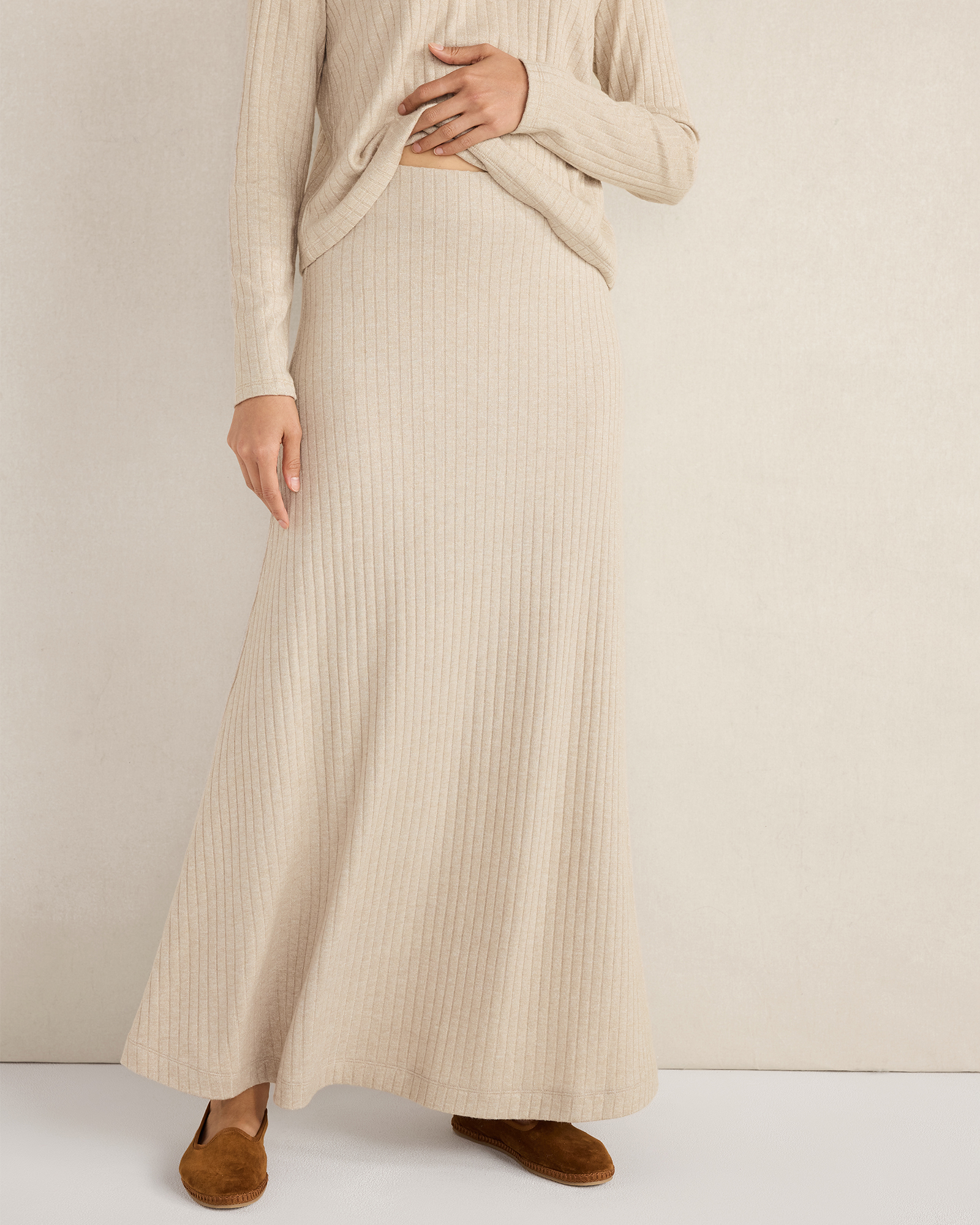 Lurex Rib Knit Maxi Skirt