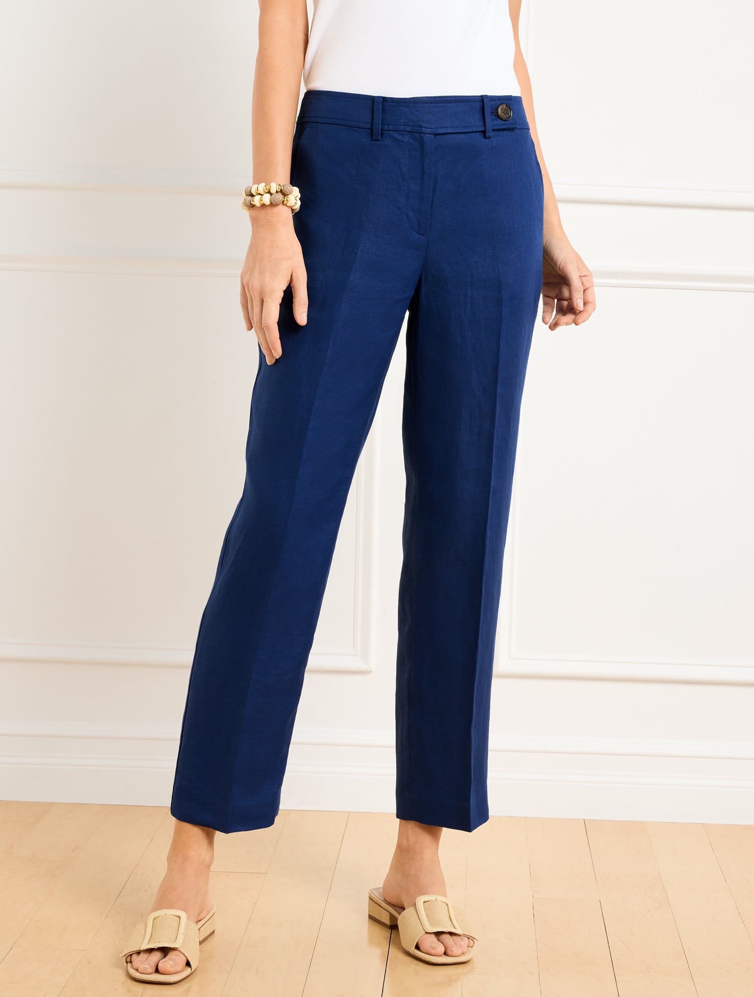 Plus Size - Straight Leg Luxe Irish Linen Pants - Bright Navy Blue - 22 Talbots