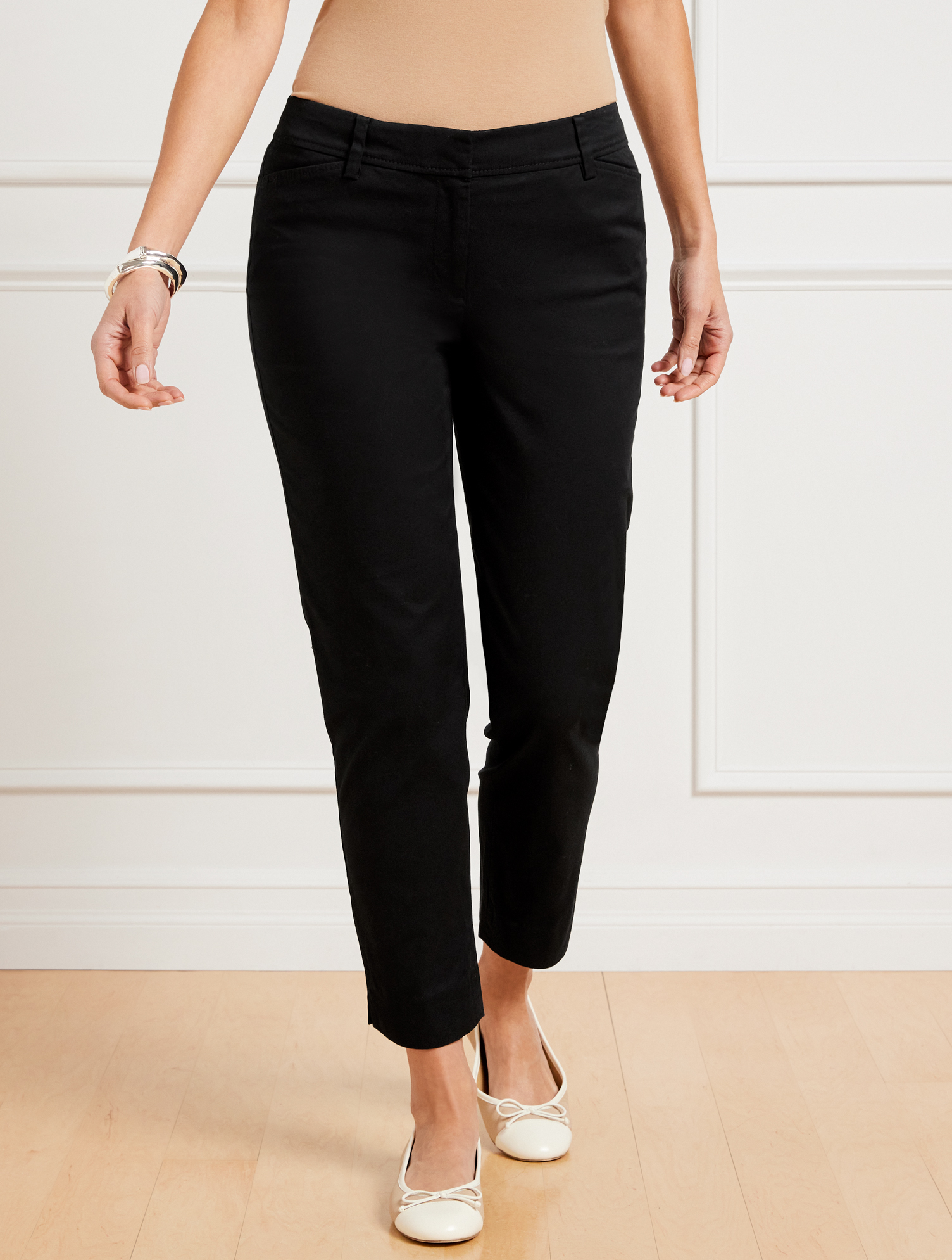 Pantalon Talbots The Perfect Crop Femme Taille 4P - Noir Coupe Droite, Coton Stretch