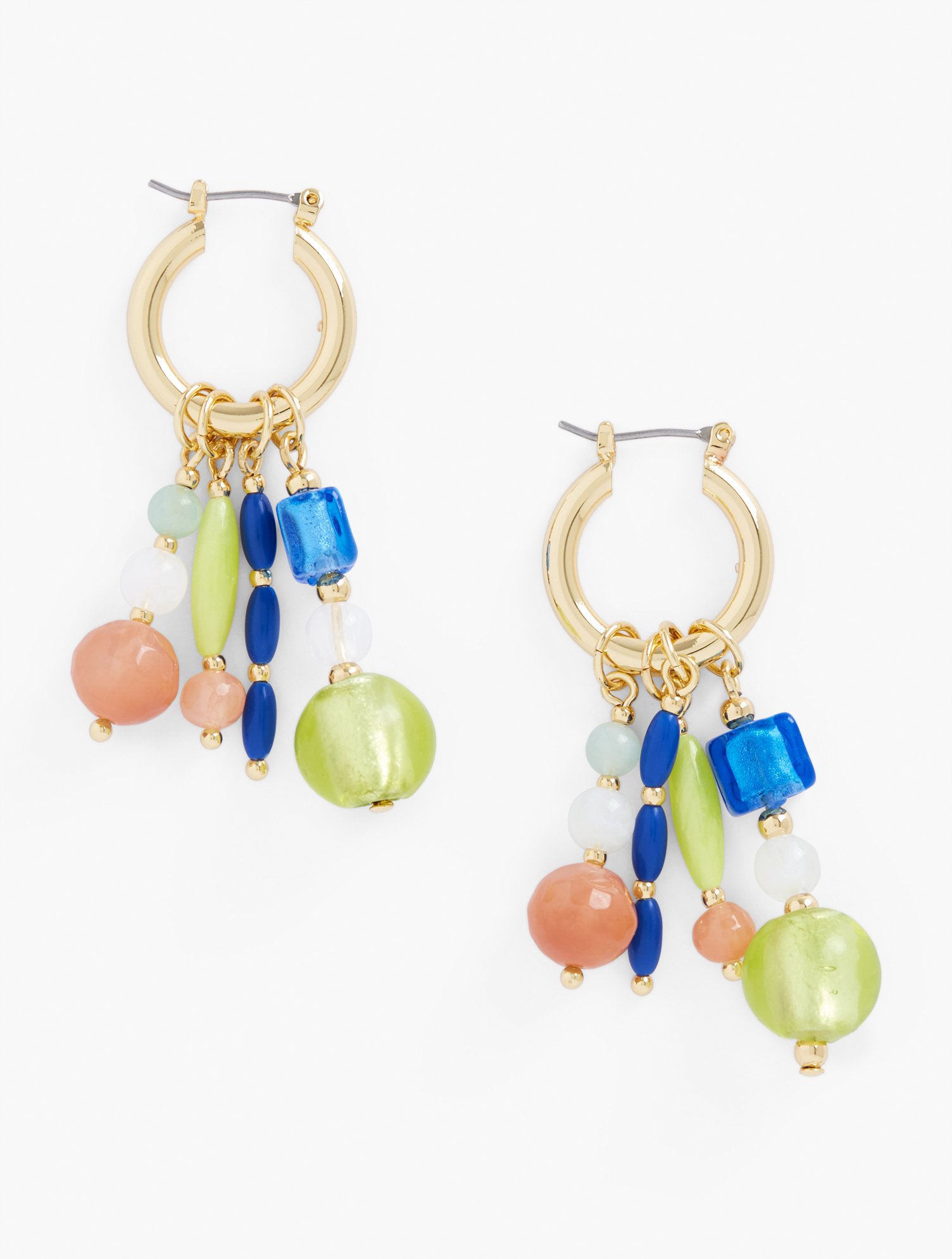 Talbots Bold Beauty Charm Hoop Earrings - Aqua Blue/gold - 001  In Aqua Blue,gold