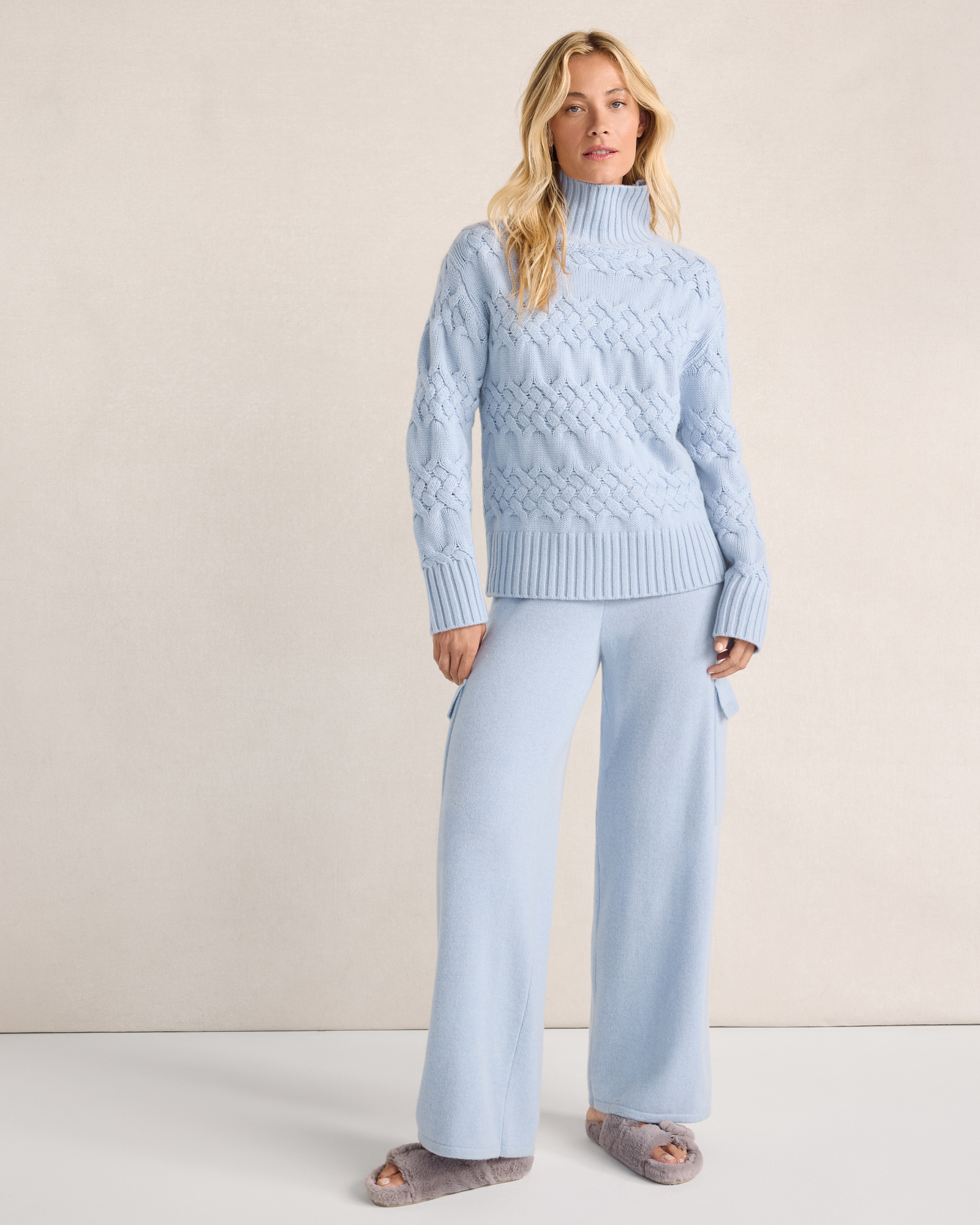 Cashmere Basketweave Turtleneck Sweater