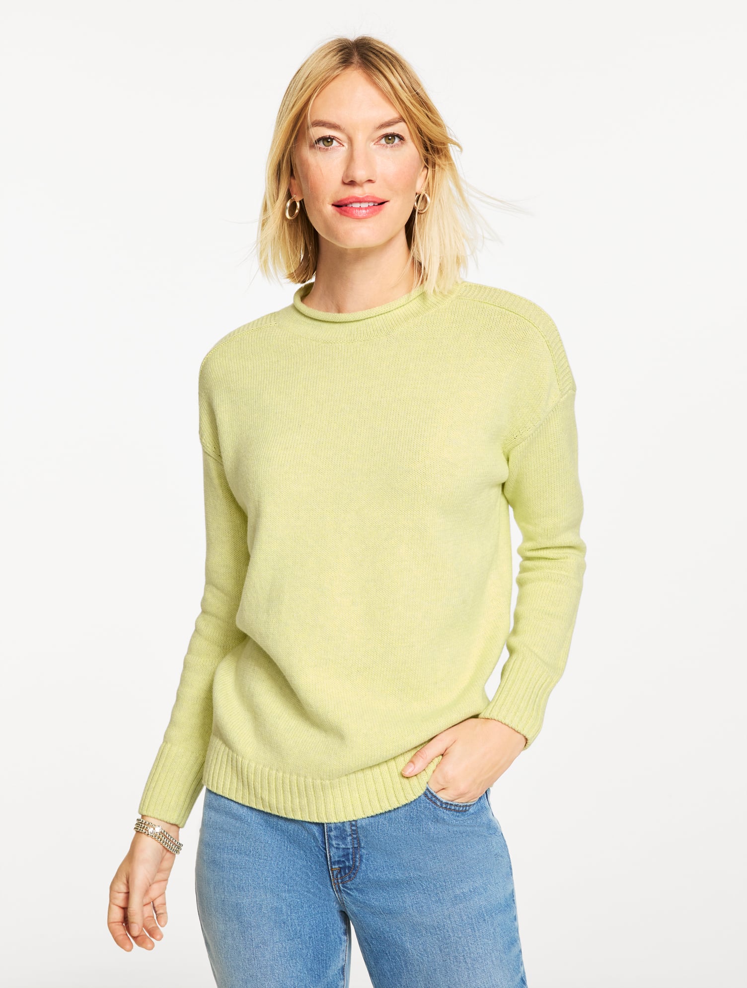 Plus Size - The Classic Roll Neck Sweater - Limeade Heather - 1X - 100% Cotton Talbots