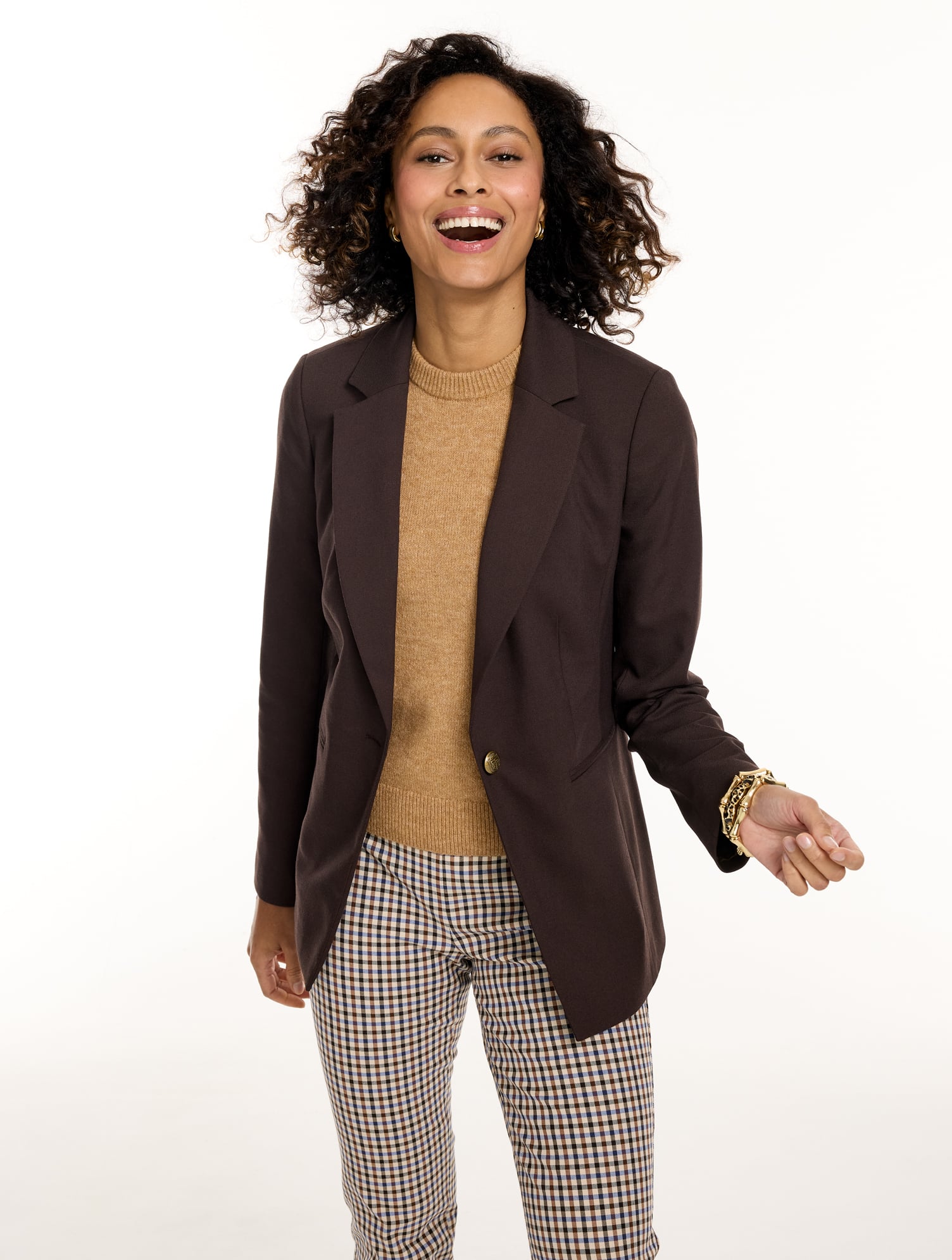 Talbots Single Button Twill Blazer - Dark Chocolate - 2