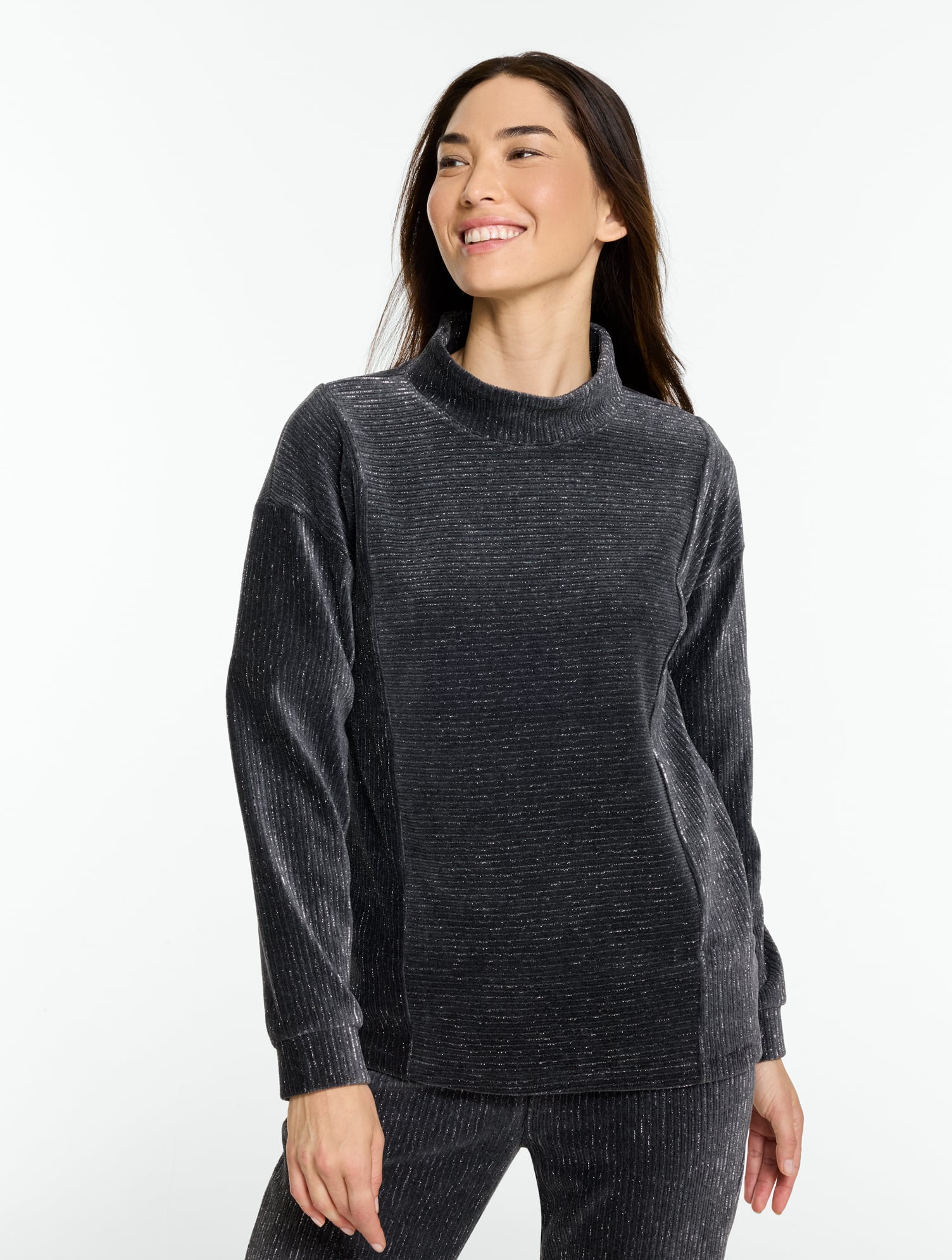 Sky Lounge Velour Sparkle Mockneck Pullover
