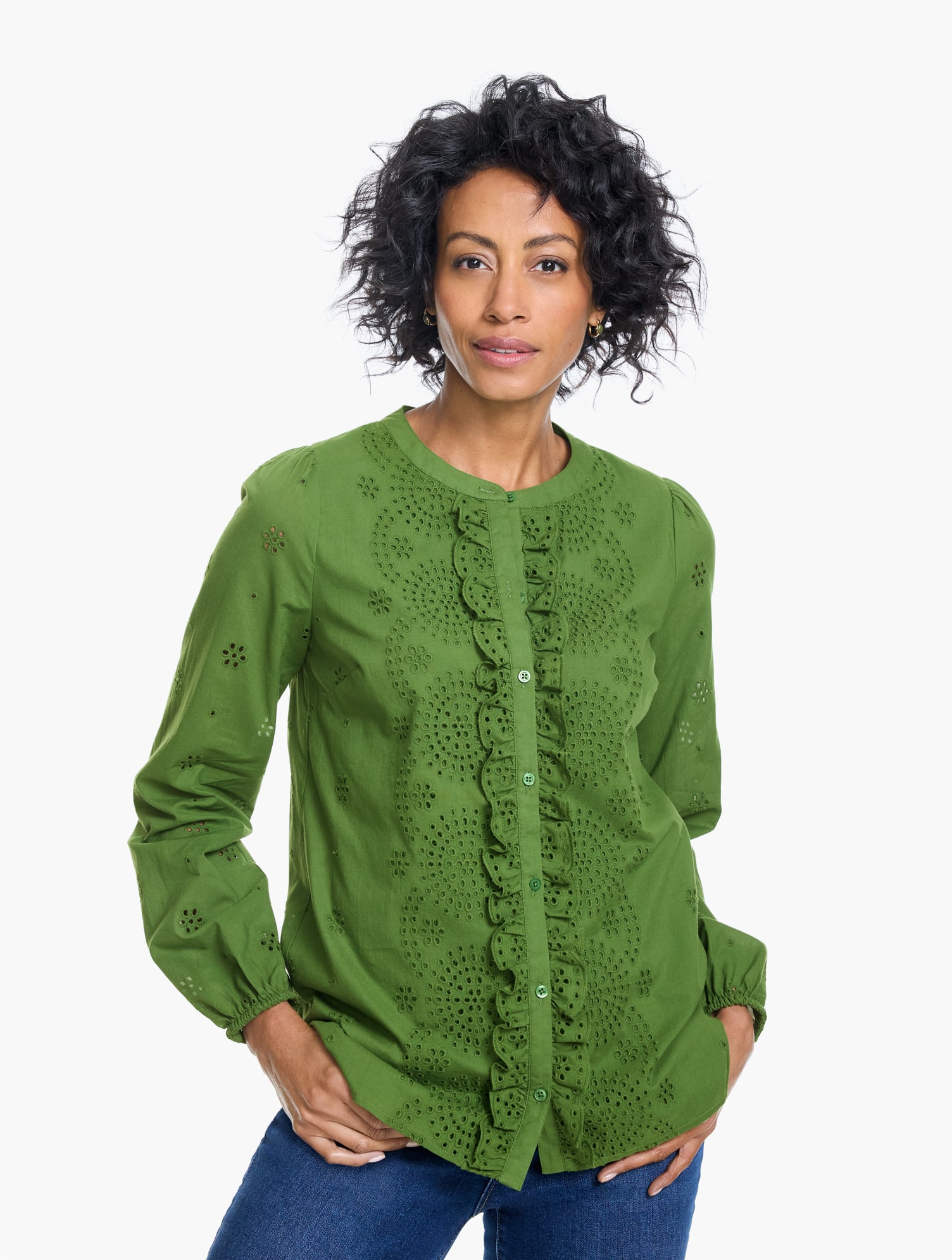 Eyelet Button Front Top | Talbots
