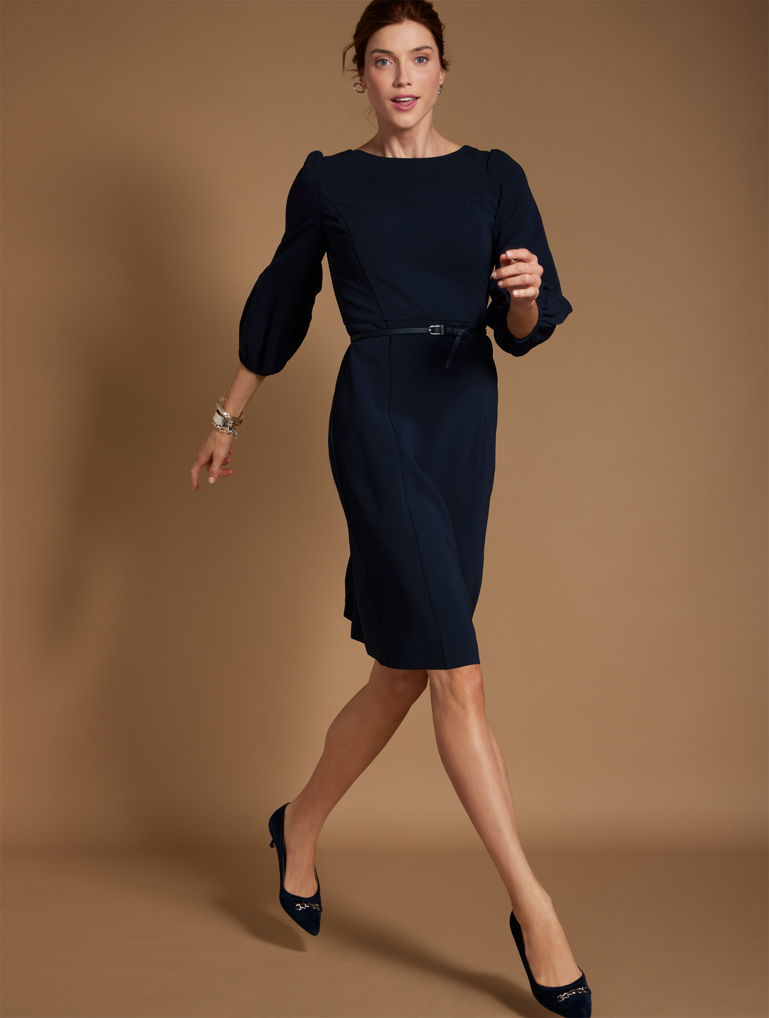 Talbots Easy Travel Puff Sleeve Dress - Blue - 18