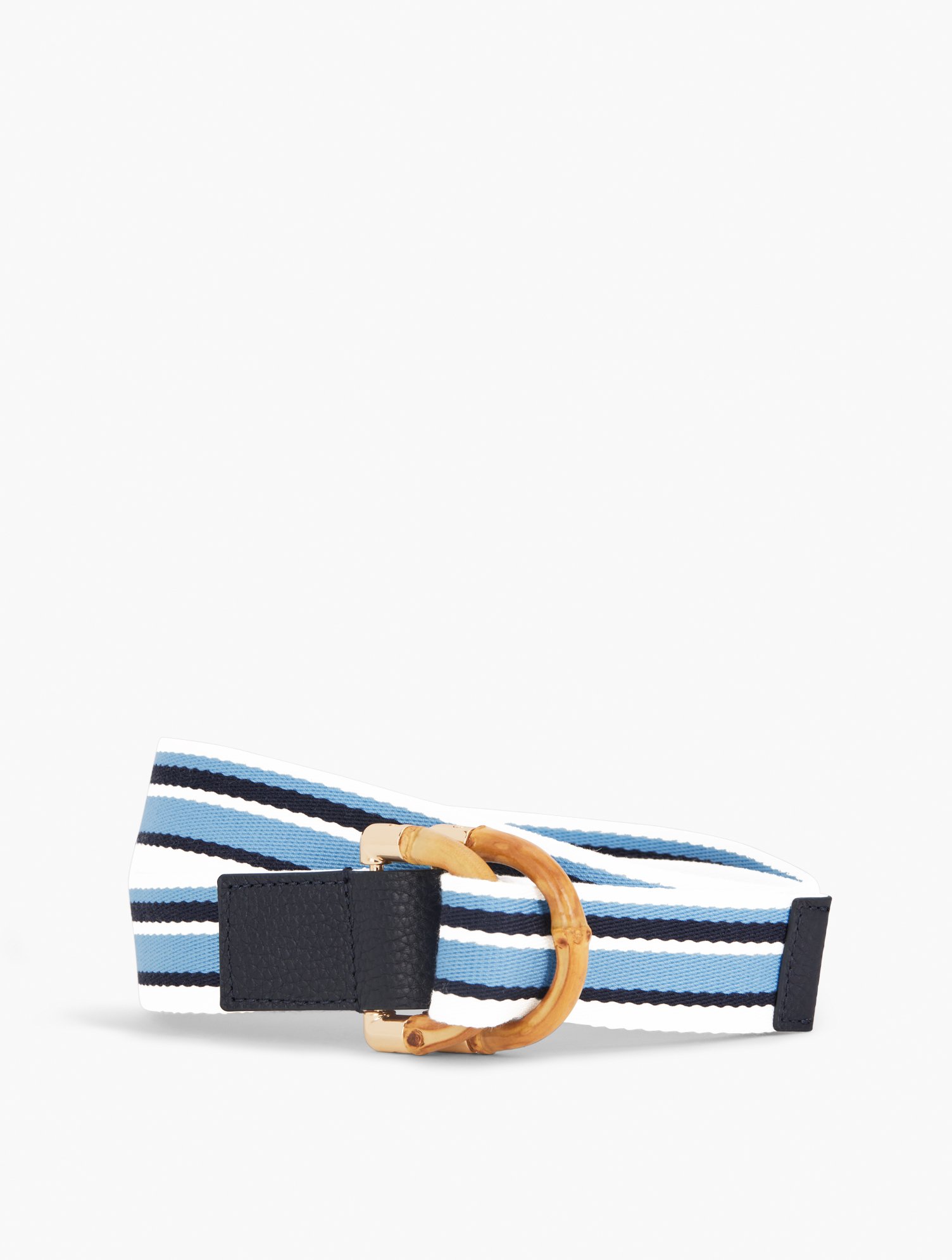 TALBOTS BAMBOO BUCKLE STRIPED WEBBING BELT - WHITE/CHAMBRAY/INDIGO - LARGE TALBOTS