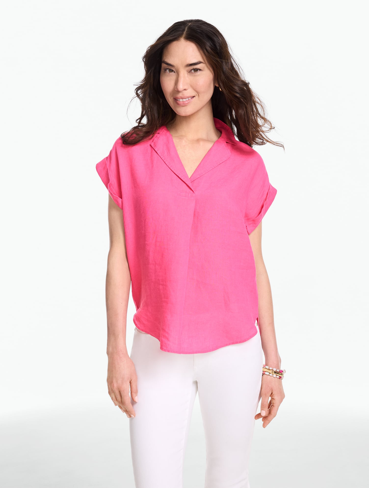 Extended Shoulder Linen Popover - Painted Palms | Talbots