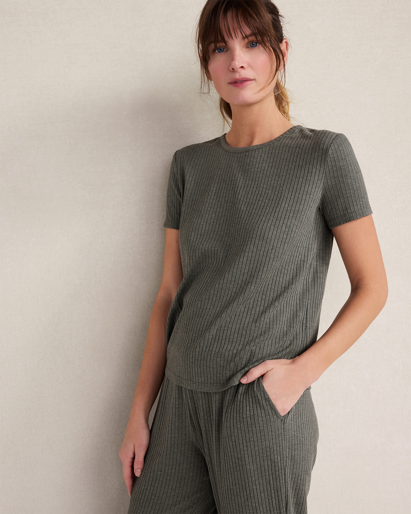 Drapey Rib Knit Short Sleeve Crewneck