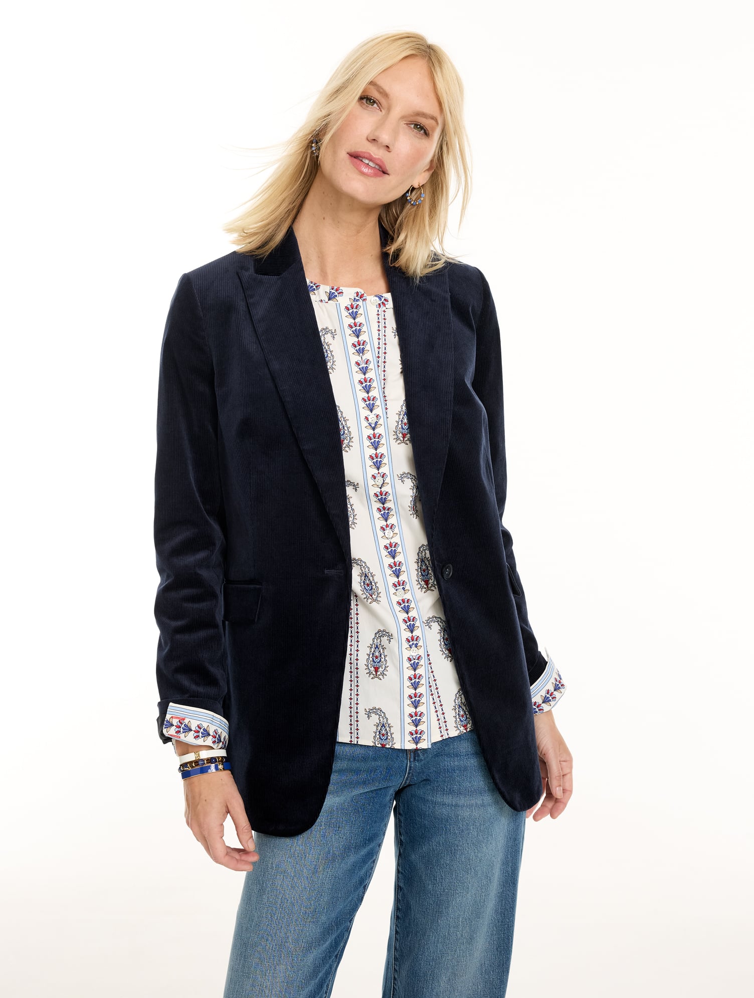 Talbots Corduroy Single Button Blazer - Blue - 2