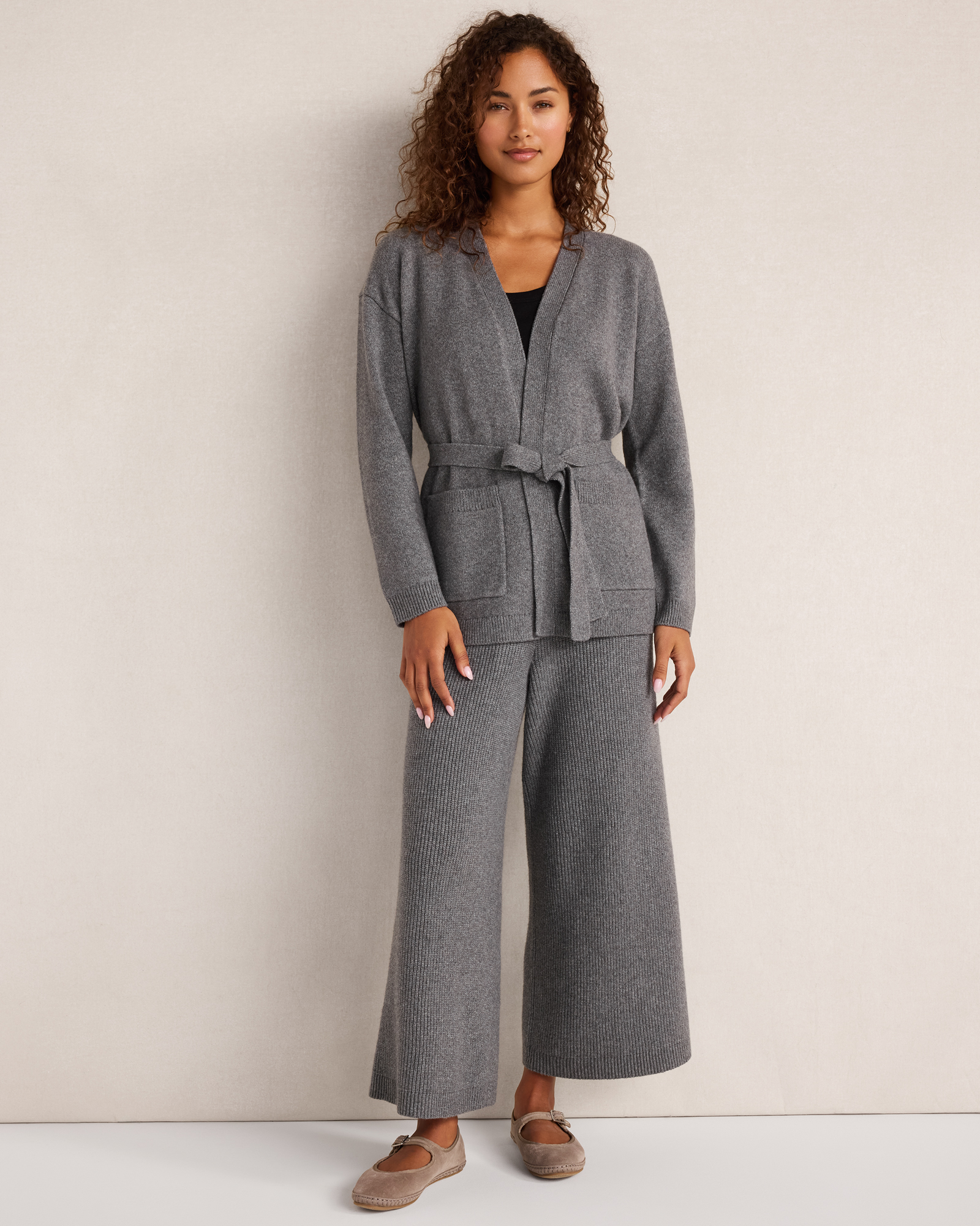 Cotton Blend Ribbed Wide Leg Pants
