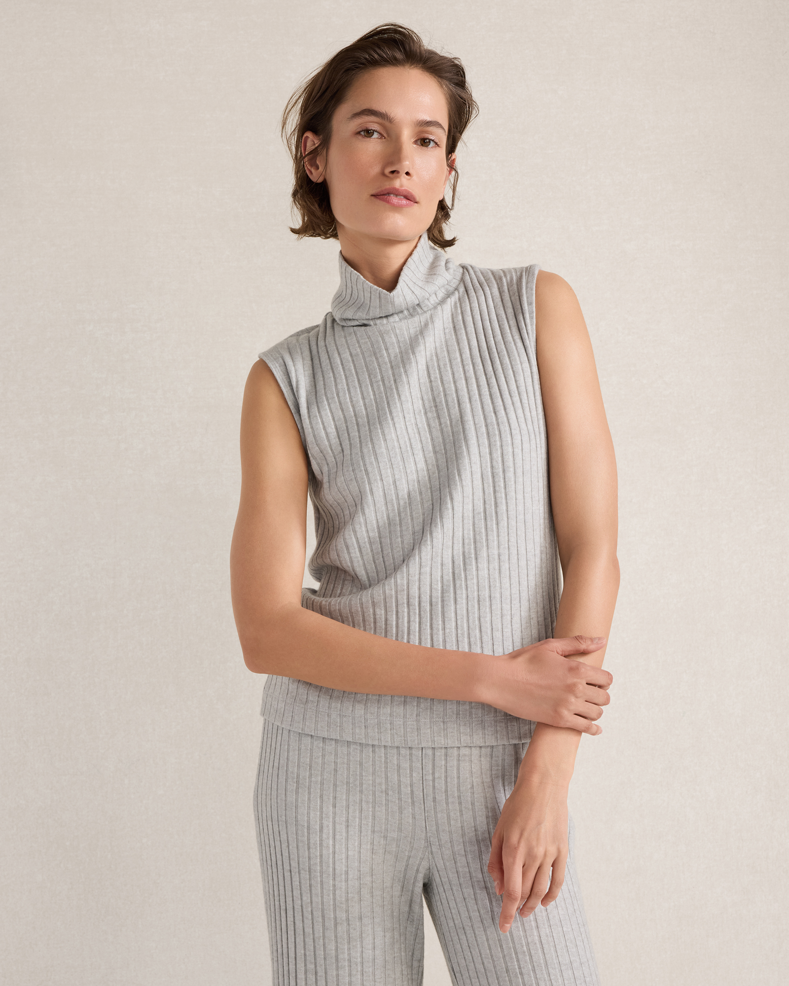 Wide Rib Sleeveless Cowl Neck Top