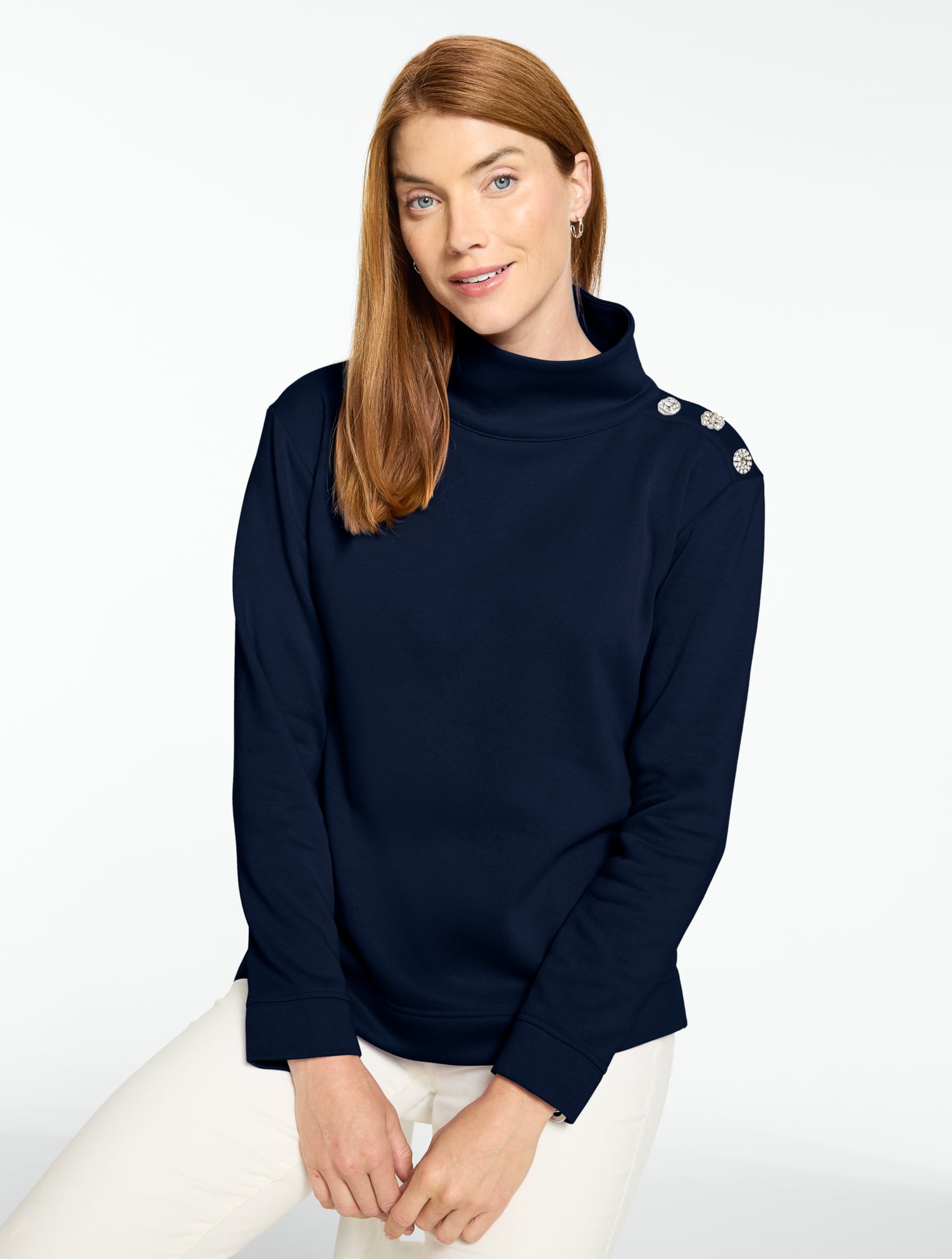 Mixed Button Mockneck Sweatshirt