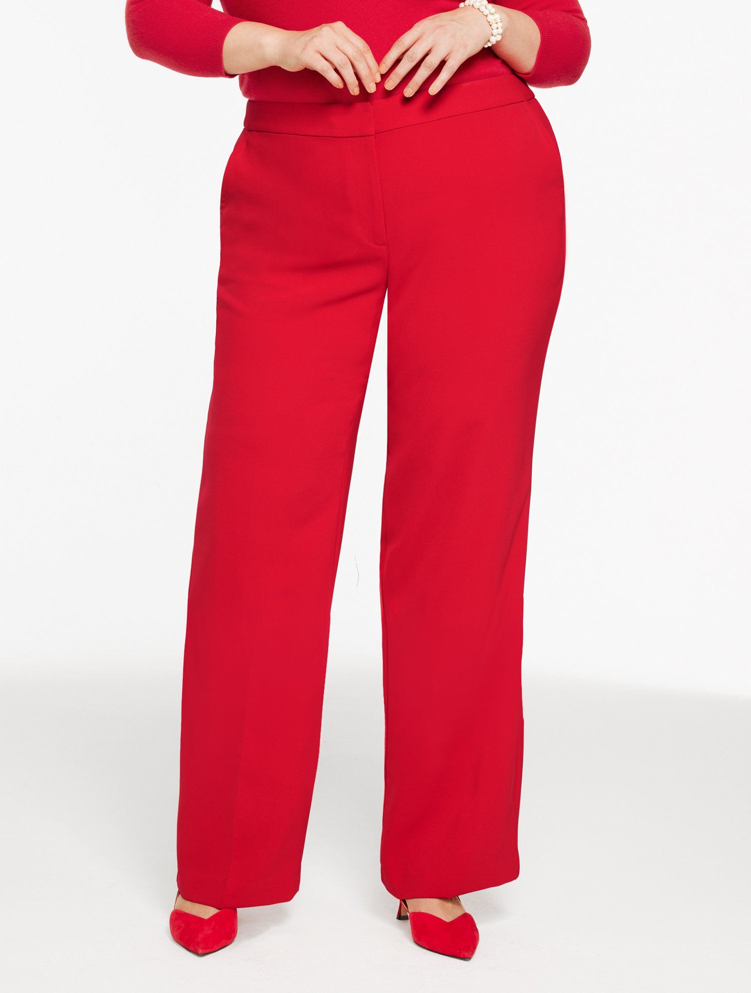 Talbots Plus Petite - Plus Exclusive Wide Leg Polished Crepe Pants - Red - 20  In Red