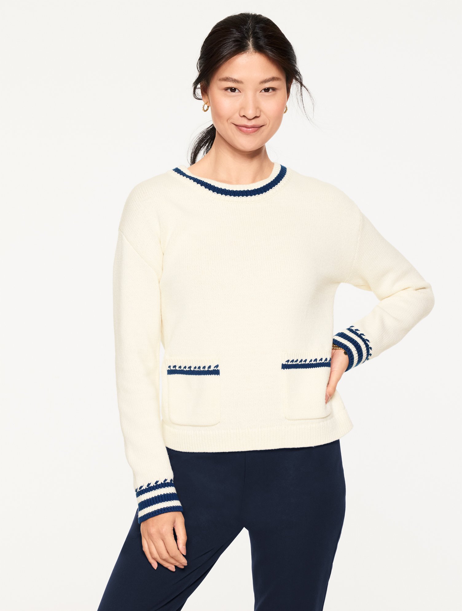 Crochet Crewneck Sweater - Tipped