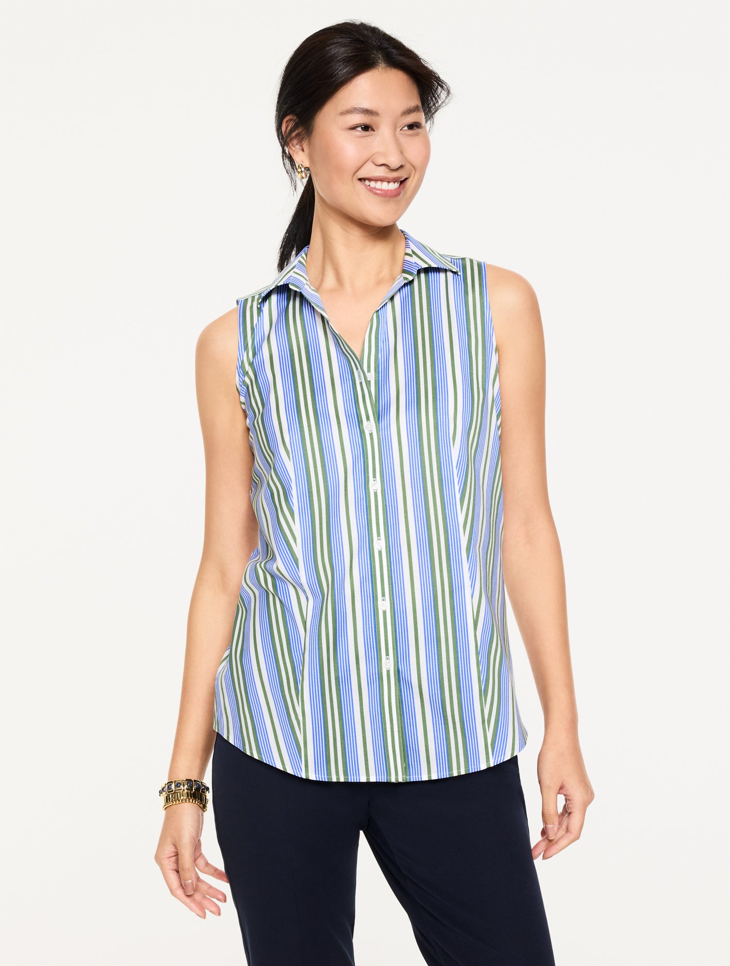 Sleeveless Non-Iron Shirt - Charming Stripe