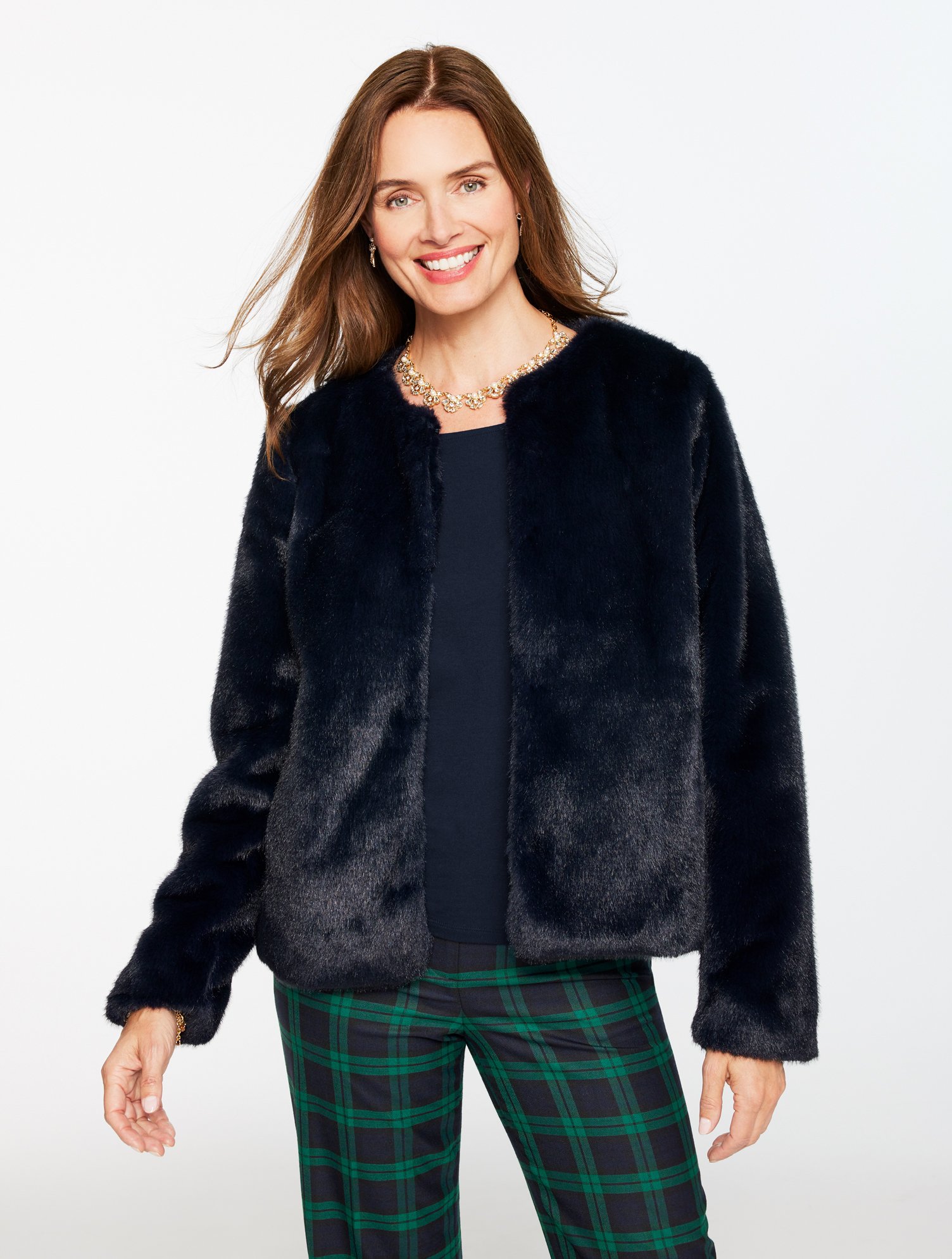 Talbots Faux Fur Jacket - Blue - Large In Blue